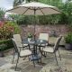 Kettler Savita 4 Seat Round Dining Set with Parasol (accessories on table not included)